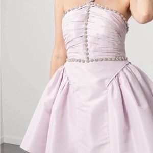 Self Portrait lilac taffeta diamanté trim mini dress